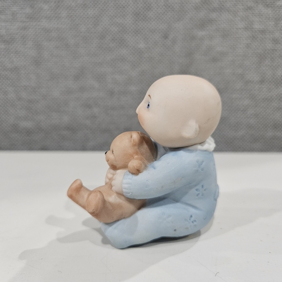 Adorable Blue Baby Figurine with Teddy Bear - Picture 2 of 5
